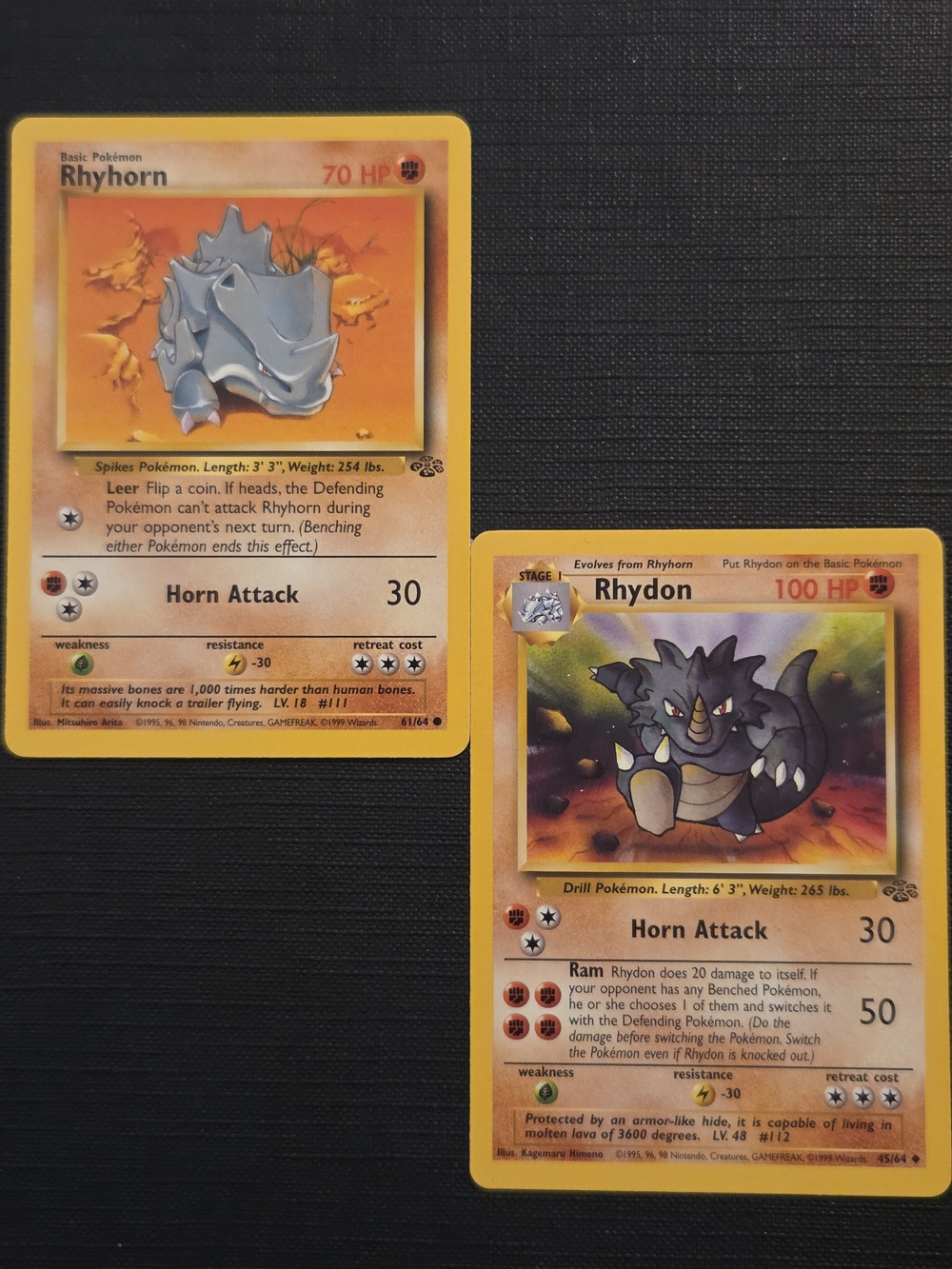 Pokemon Jungle Set 1999: RHYHORN #61 + RHYDON #45 Trading Cards (Set of 2)